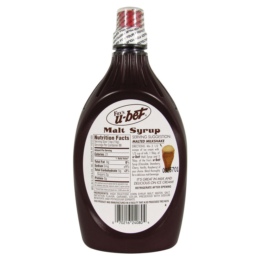 Fox's UBet Malt Syrup 20 oz. Squeeze Bottle
