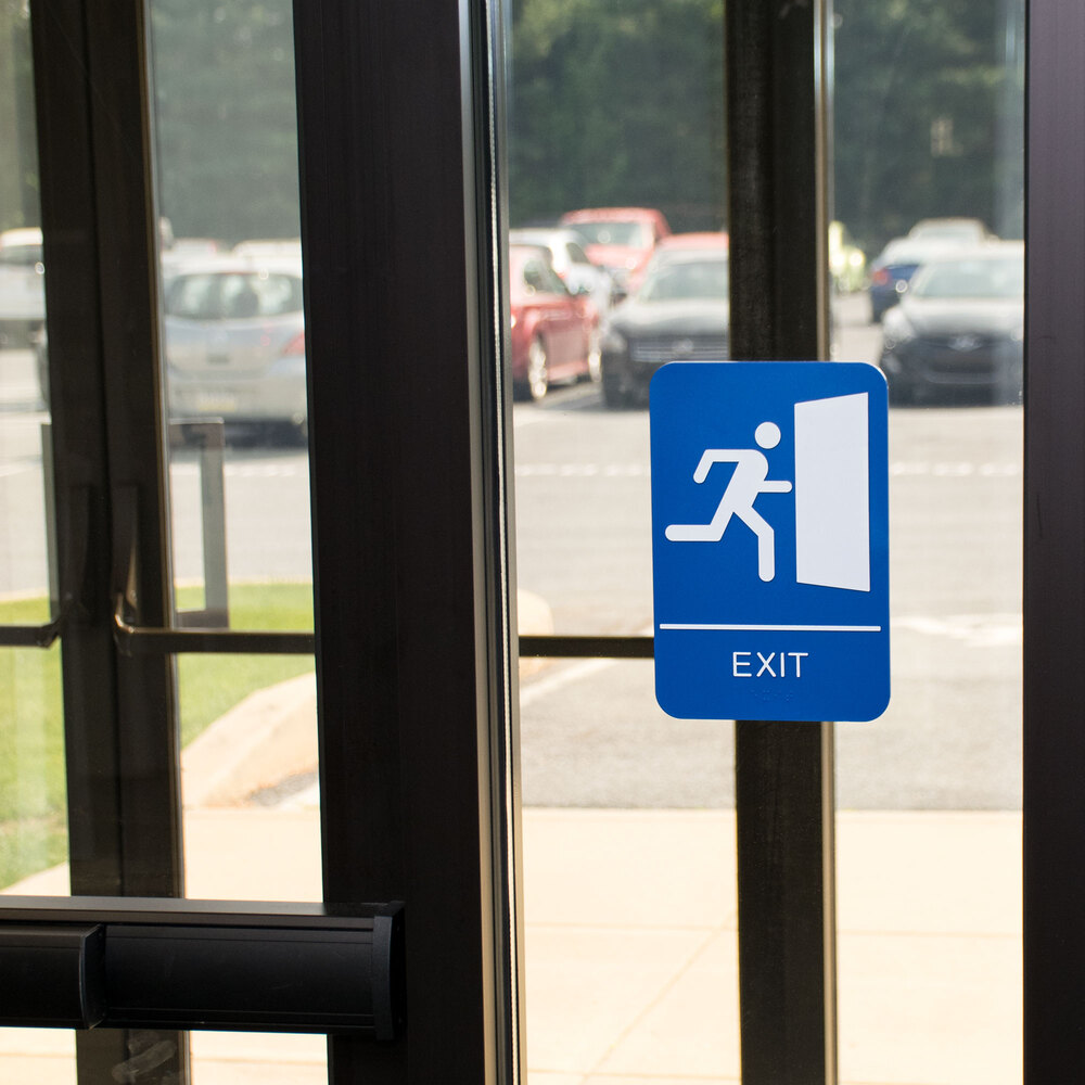 ADA Exit Sign with Braille Blue and White, 9" x 6"