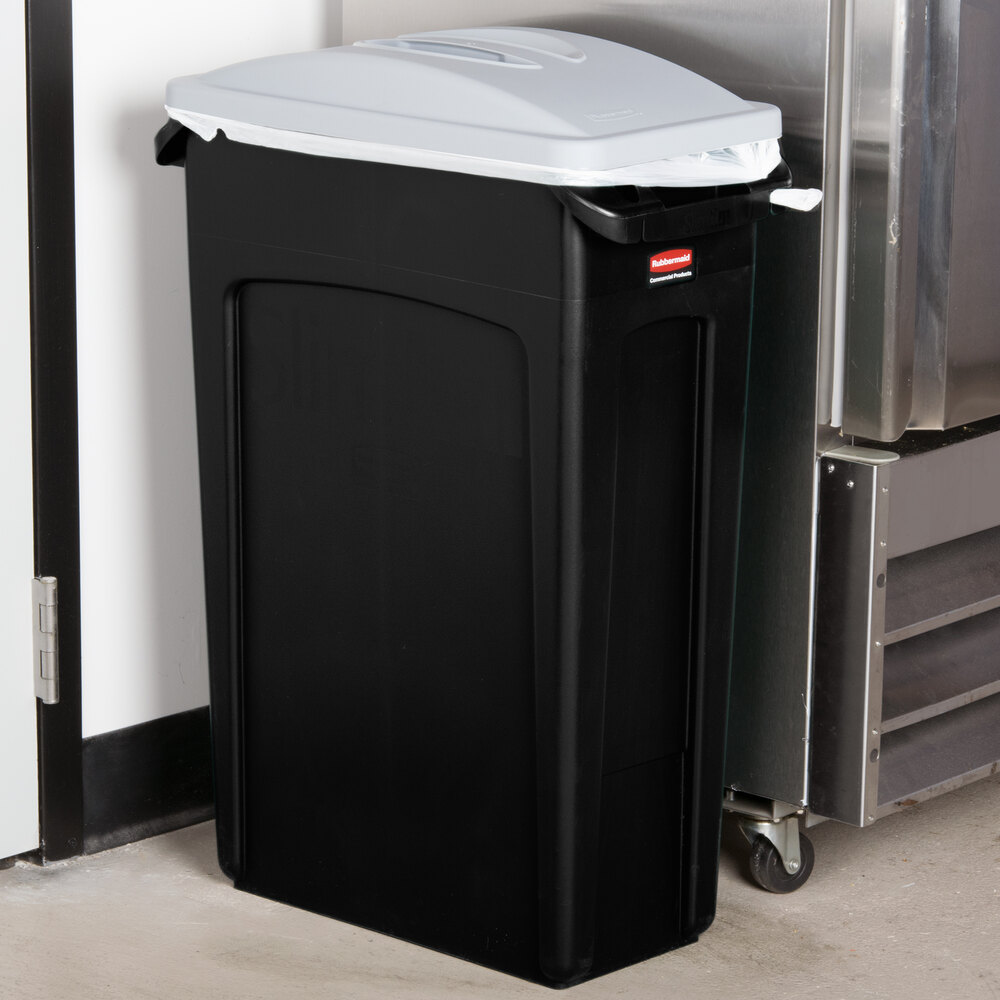 Rubbermaid Slim Jim 23 Gallon Black Wall Hugger Trash Can with Light