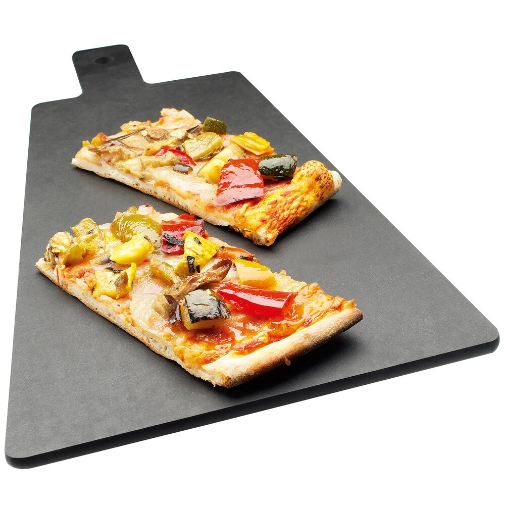 CalMil 15351613 Black Trapezoid Flat Bread Serving / Display Board with Handle 15 1/2" x 8