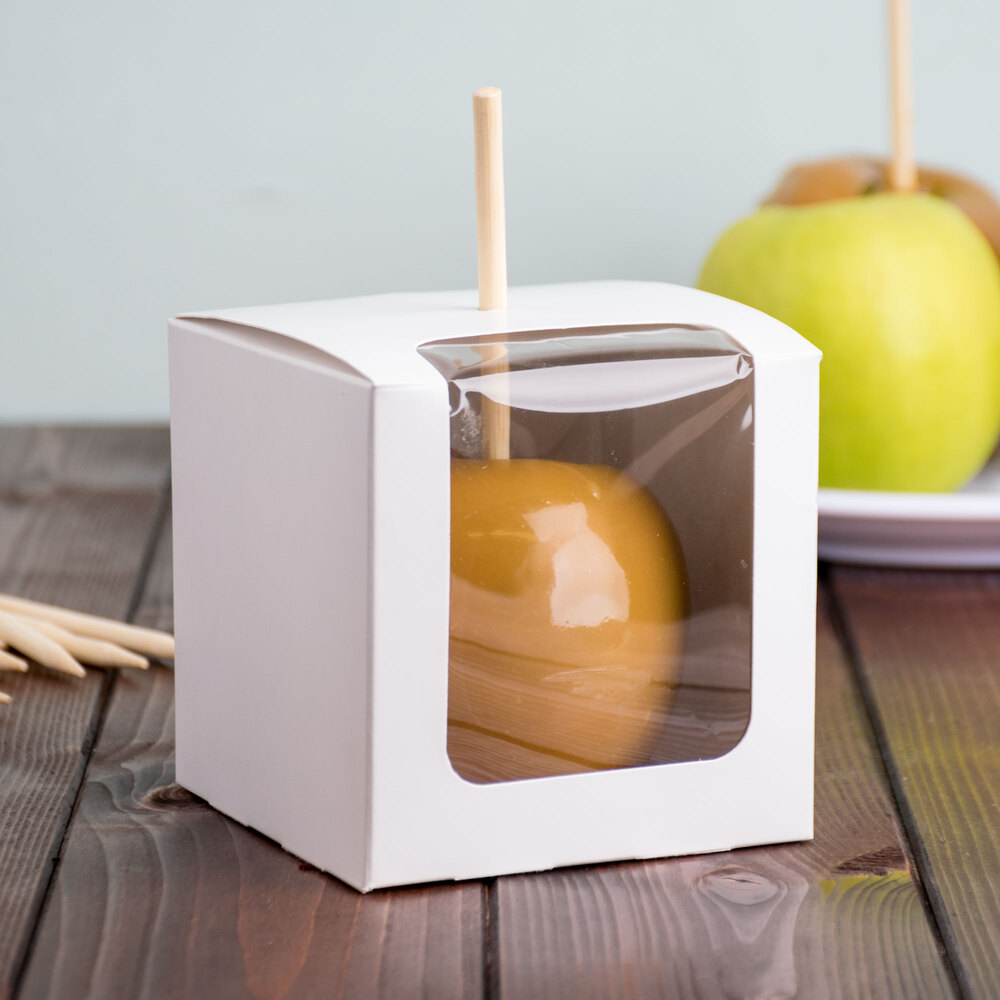 White 4" x 4" x 4" Candy Apple Box with Window 250/Case
