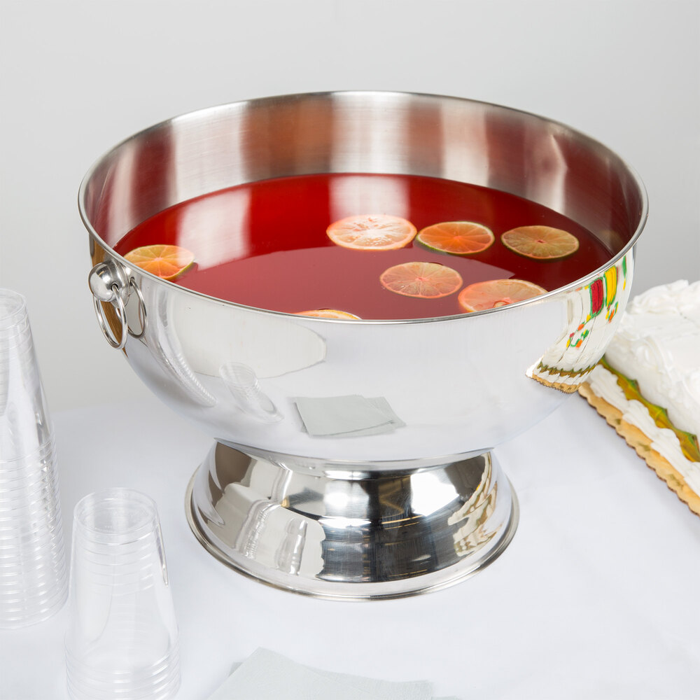 14 Qt. Stainless Steel Punch Bowl with Decorative Handle Rings and