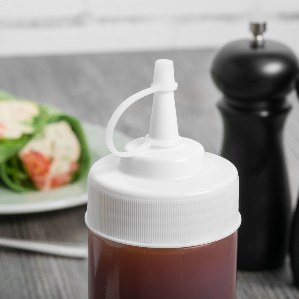 Tablecraft C100TC White Squeeze Bottle Tethered Caps 12/Pack