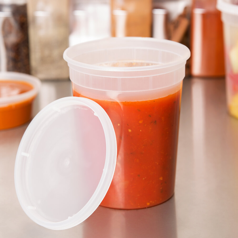 32 oz. Microwavable Translucent Plastic Deli Container with Lid 240/Case
