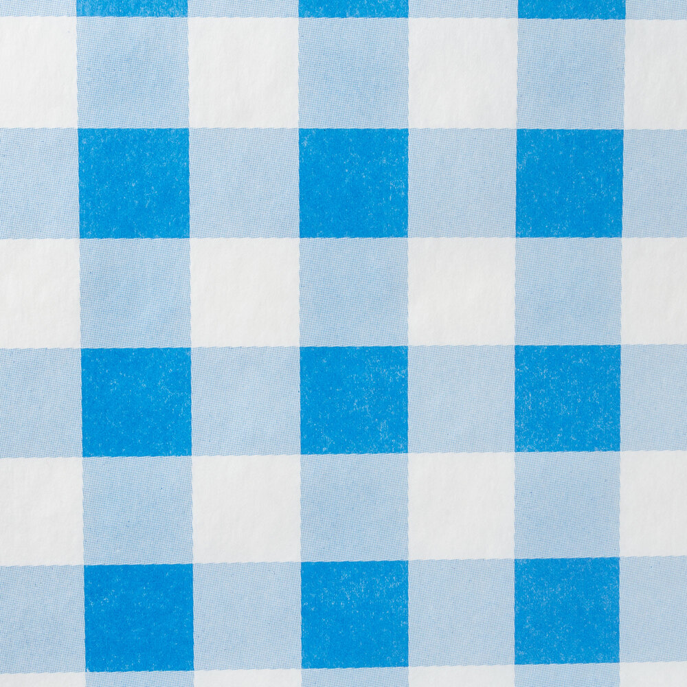 40" x 300' Paper Table Cover with Blue Gingham Pattern