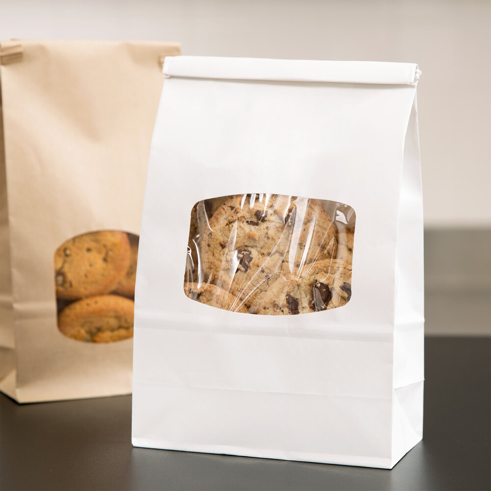 1 lb. White Paper Cookie / Coffee / Donut Bag with Window and Tin Tie Closure 500/Case