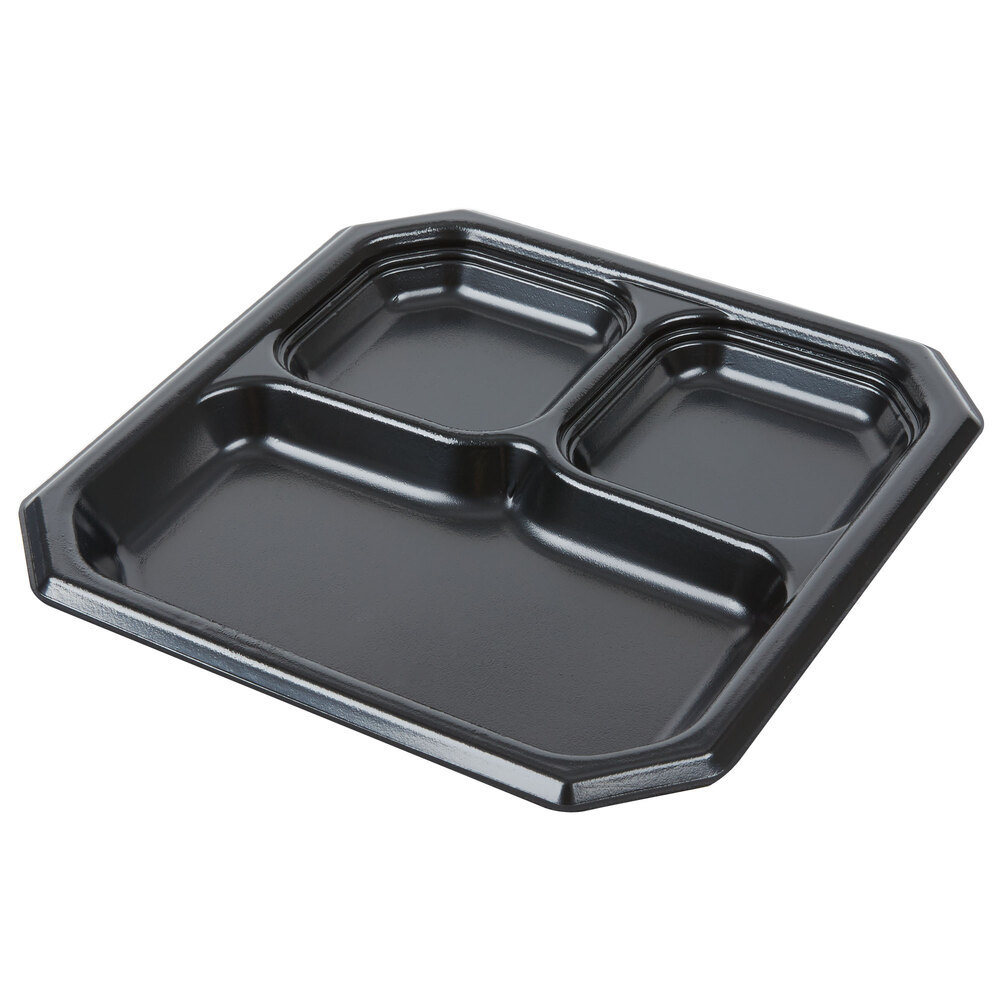 Genpak SQ13 Premium 10" Black Laminated 3 Compartment Square Foam Plate