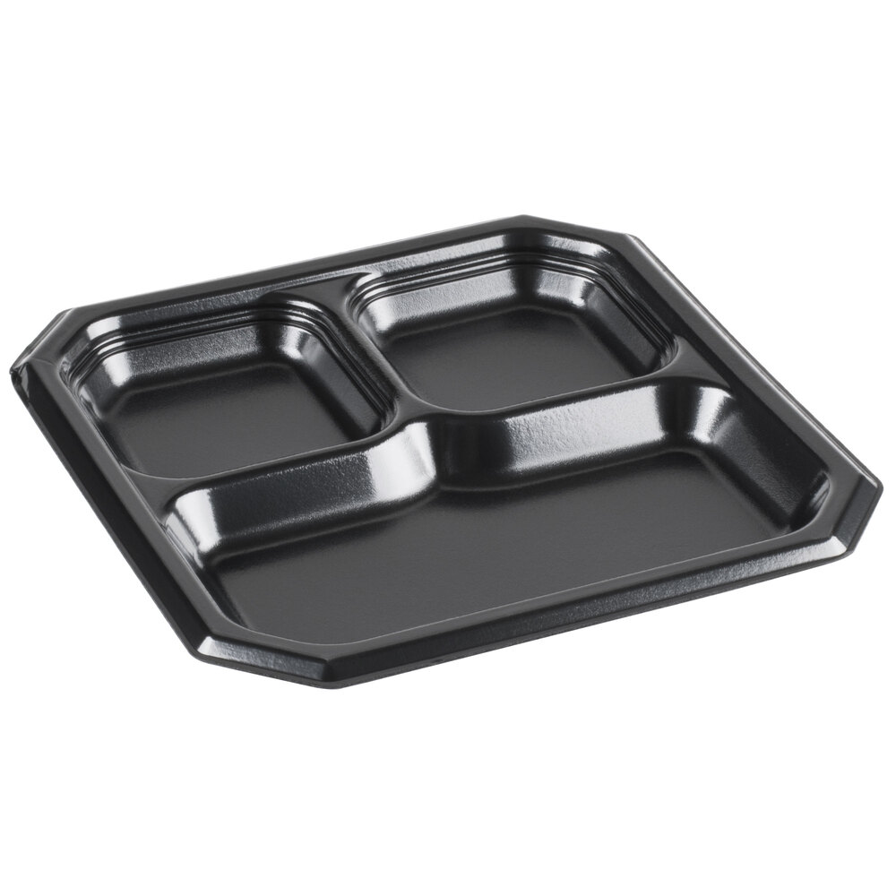 Genpak SQ13 Premium 10" Black Laminated 3 Compartment Square Foam Plate