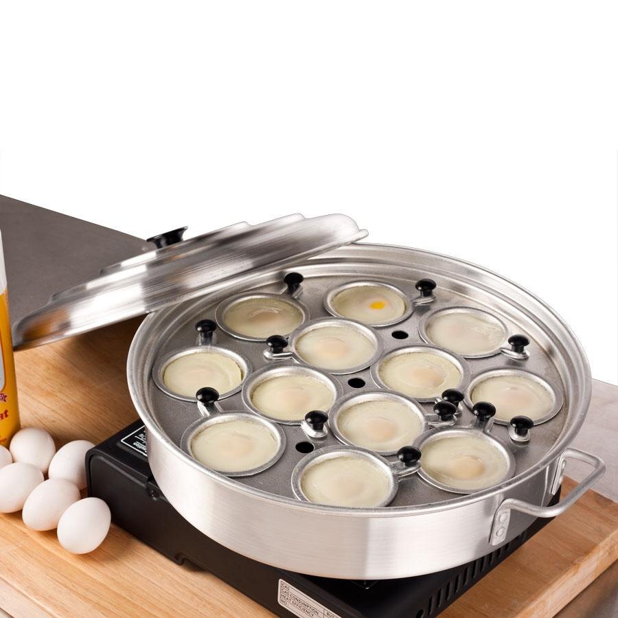 12 Cup Aluminum Egg Poacher with Lid 14 1/8'' x 2 1/2''