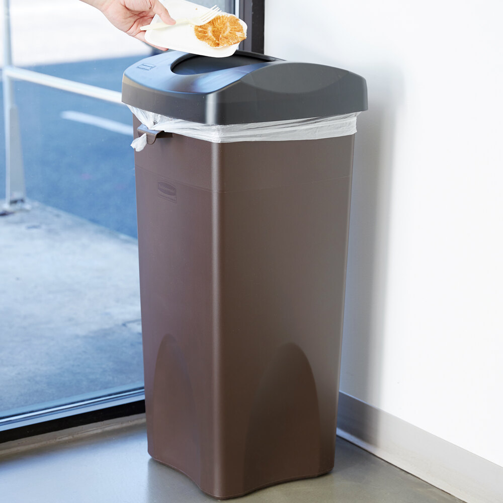 Rubbermaid Untouchable 23 Gallon Brown Square Trash Can and Black Lid