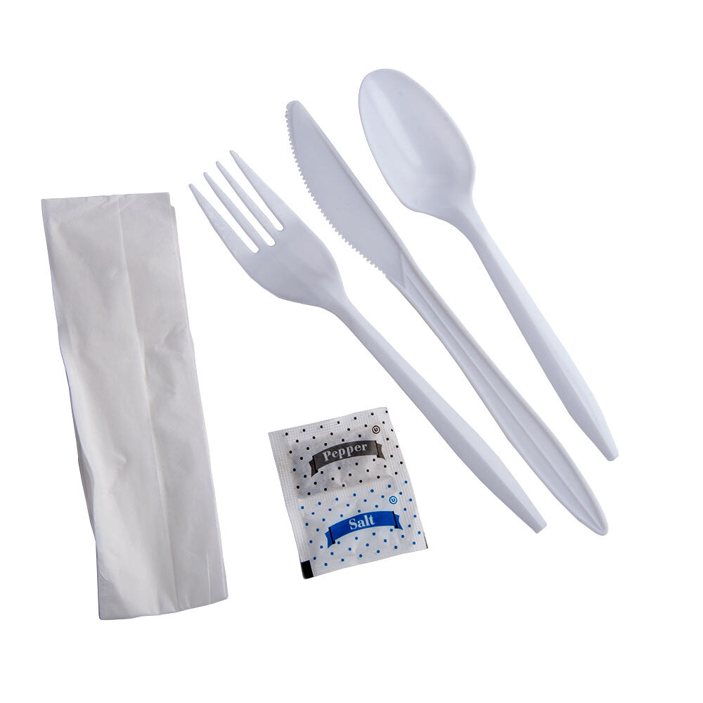 Choice Individually Wrapped Medium Weight White Plastic Cutlery Pack