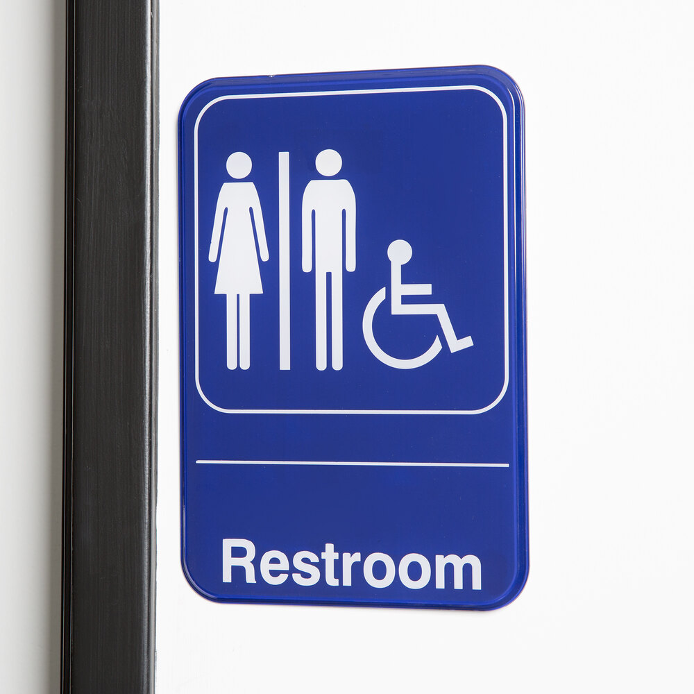 Handicap Accessible Restroom Sign Blue and White, 9" x 6"
