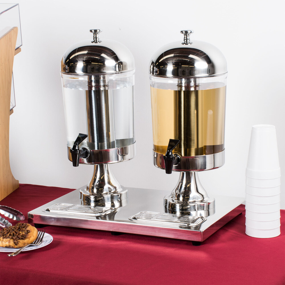 8.5 Qt. Clear Beverage Dispenser Double Stand Stainless Steel
