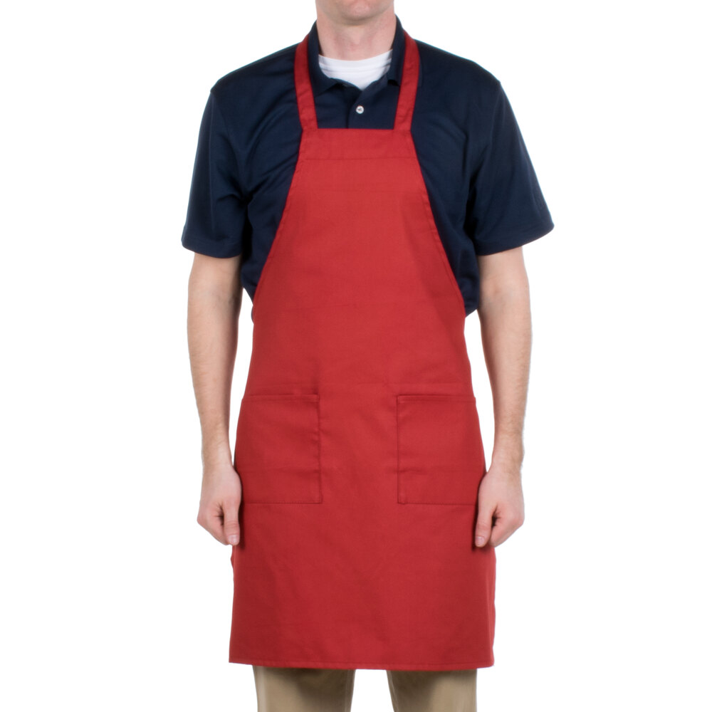 Choice Red Full Length Bib Apron with Pockets 34"L x 30"W