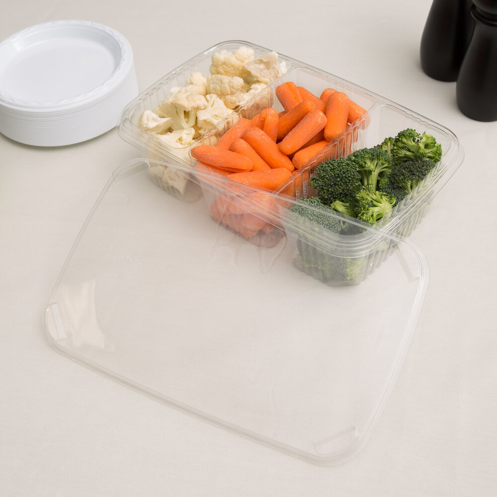 Polar Pak 5RH0763PC 11" x 7" Clear 3 Compartment Plastic Deli Platter
