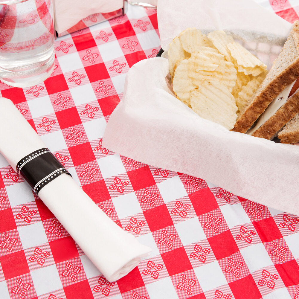 52" x 90" Red Gingham Vinyl Table Cover with Flannel Back
