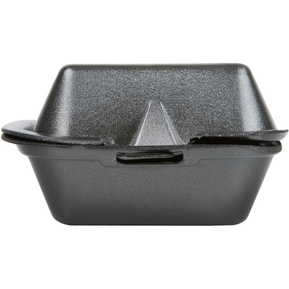 Genpak SN225BK 6" x 6" x 3" Black Foam Container with Hinged Lid 500