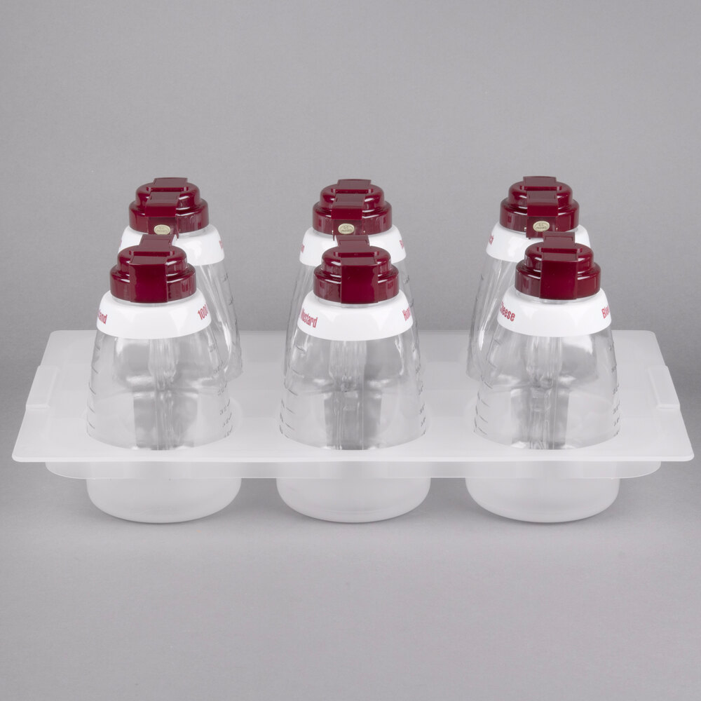 Tablecraft 483 48 oz. Maroon ABS Top Clear Salad Dressing Dispenser Set