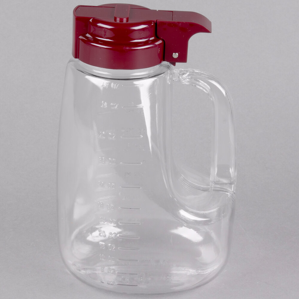 Tablecraft 483 48 oz. Maroon ABS Top Clear Salad Dressing Dispenser Set