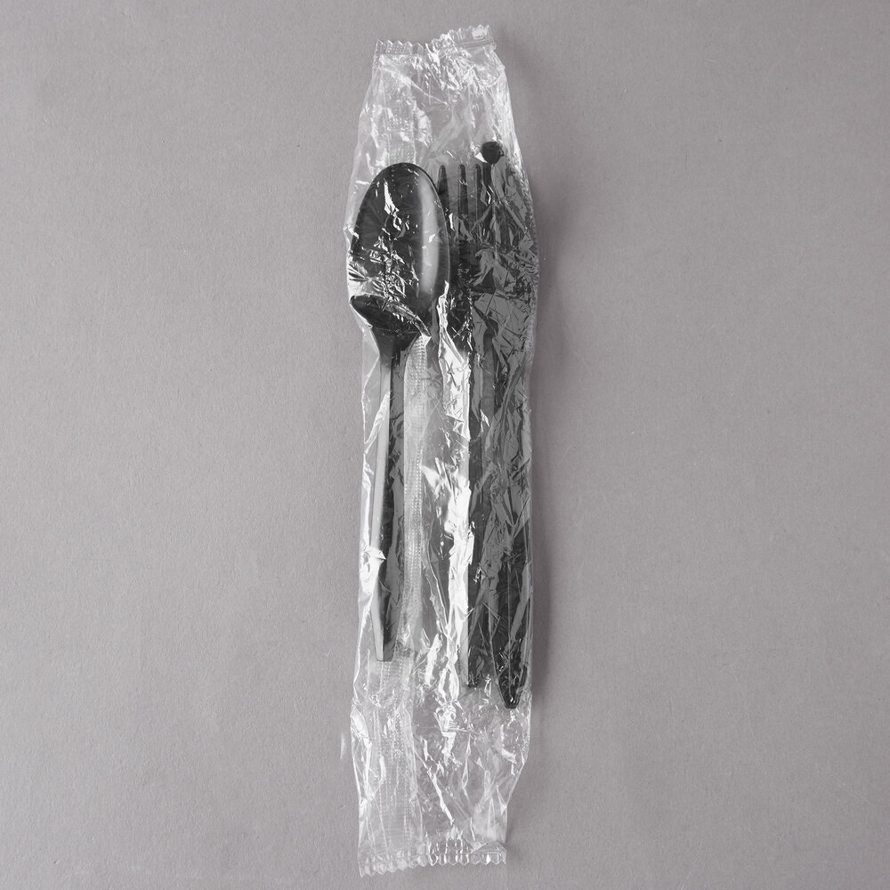 Choice Individually Wrapped Medium Weight Black Plastic Cutlery Set