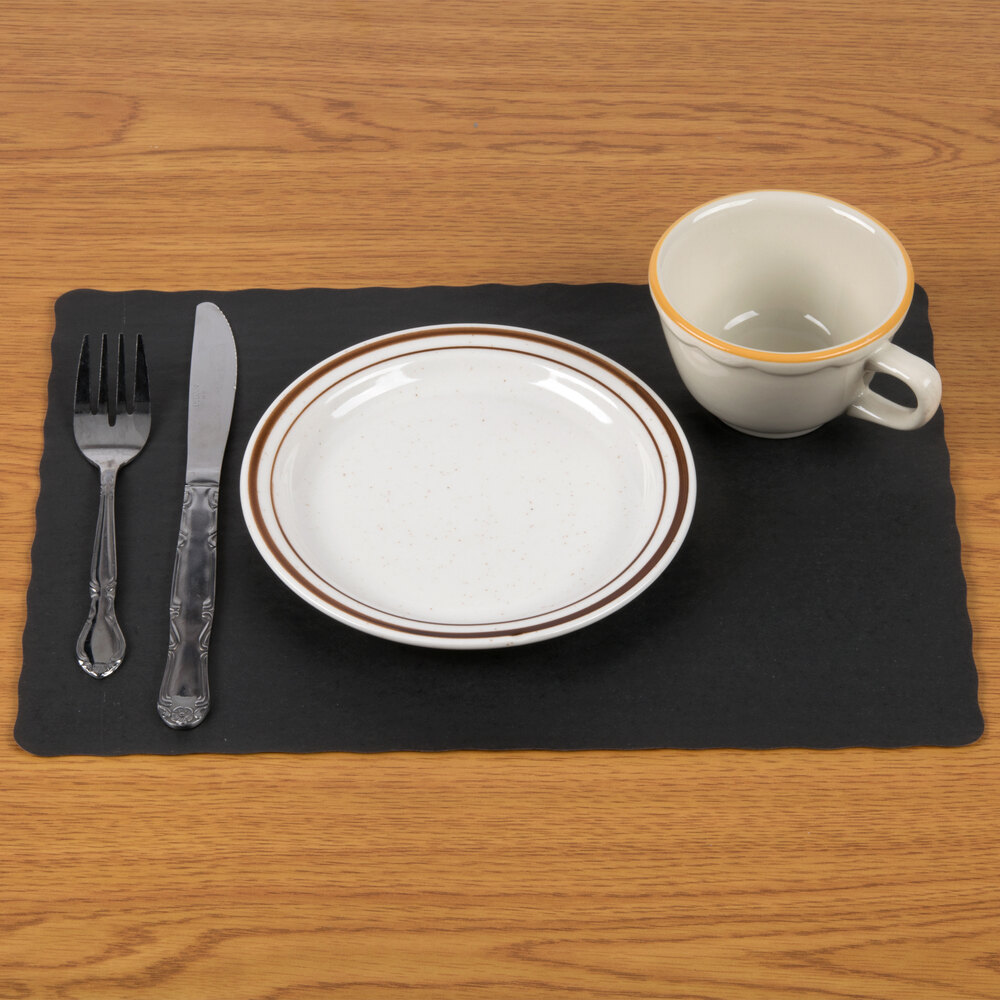 10" x 14" Black Colored Paper Placemat with Scalloped Edge 1000/Case