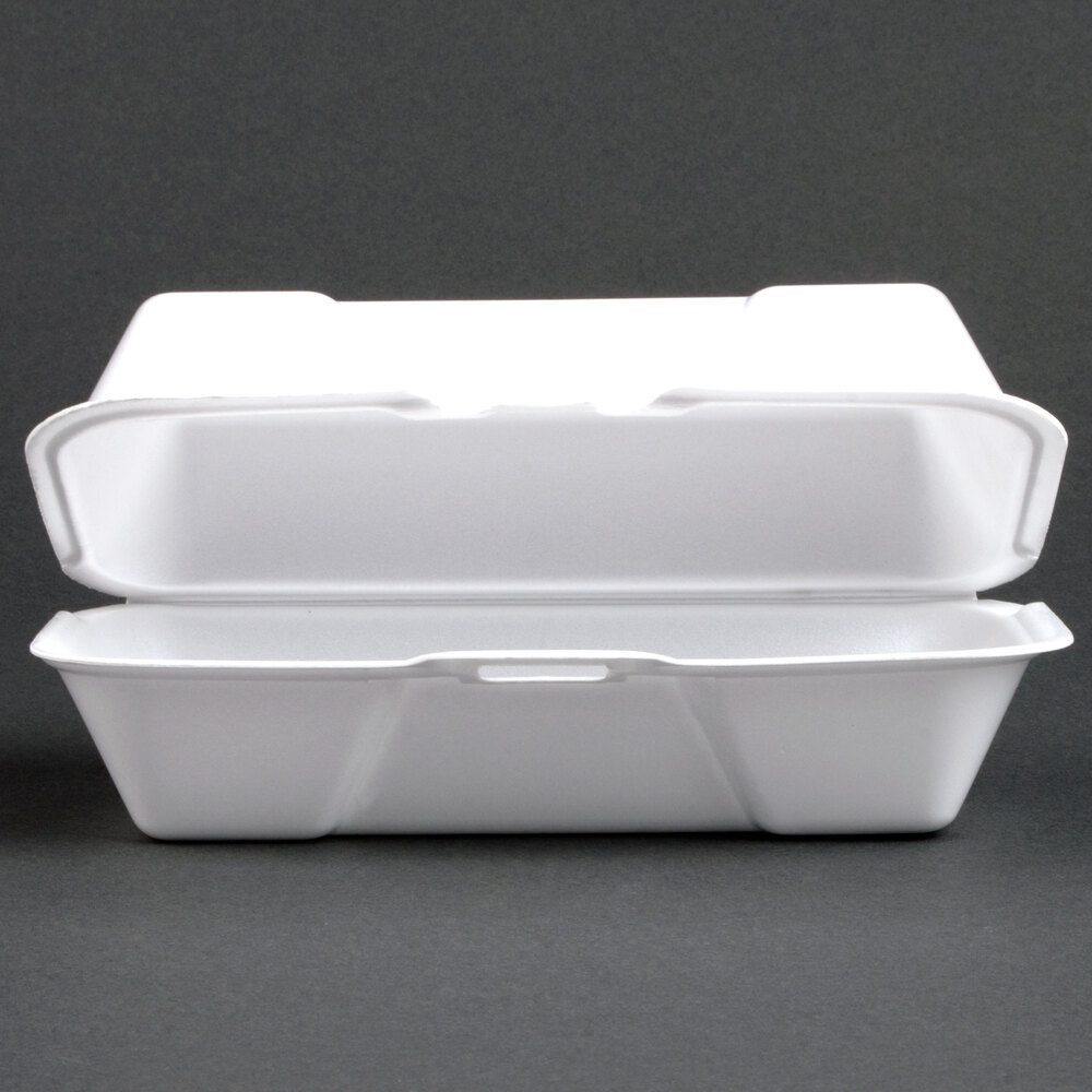 Genpak 21600 8 1/2" x 4" x 3" Medium Foam Hoagie / Sub Container 125 / Pack