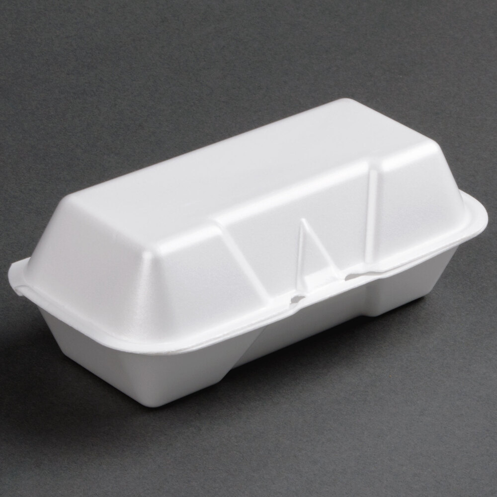 Genpak 21600 8 1/2" x 4" x 3" Medium Foam Hoagie / Sub Container 125 / Pack