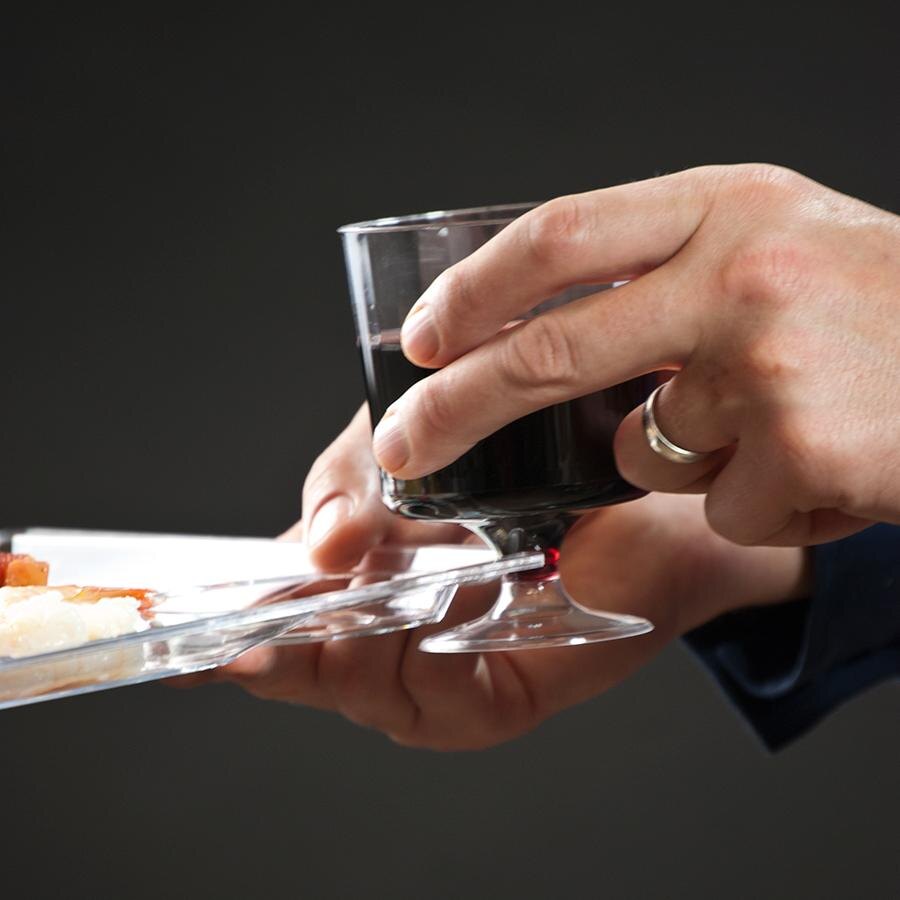 WNA Comet MSCTL 8" Clear Square Milan Plastic Cocktail Plate with Cup