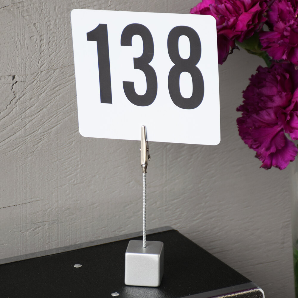 Tablecraft 4CHS 4" Silver Alligator Clip Square Card Holder