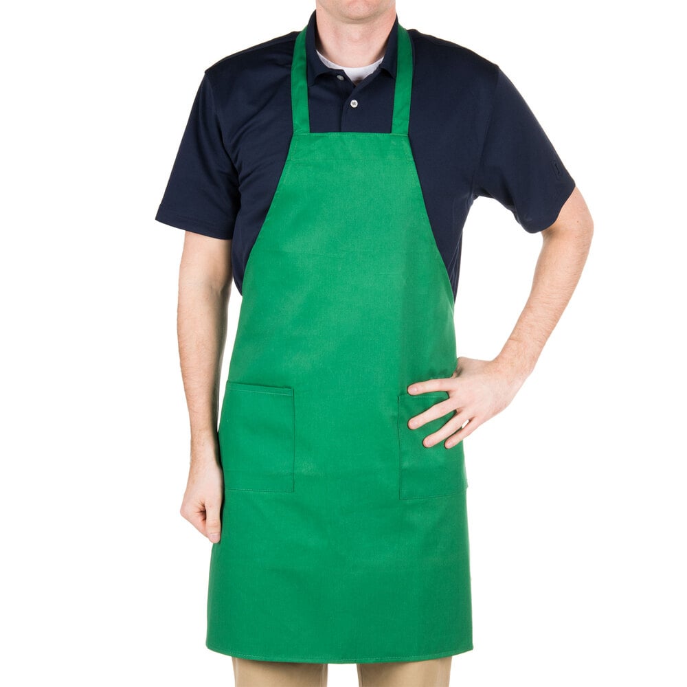 Choice Kelly Green Full Length Bib Apron with Pockets 34"L x 30"W