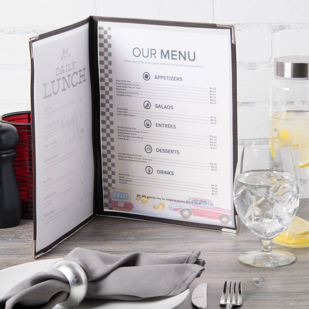 8 1/2" x 11" American Metalcraft Securit Two Pocket Menu Holder 3/Pack