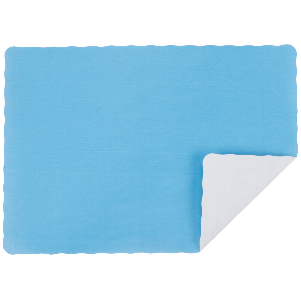Sky Blue 10'' x 14'' Colored Paper Placemat with Scalloped Edge 1000