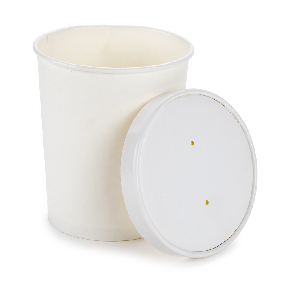 Choice 32 oz. White Paper Soup Cup / Hot Food Cup with Vented Paper Lid