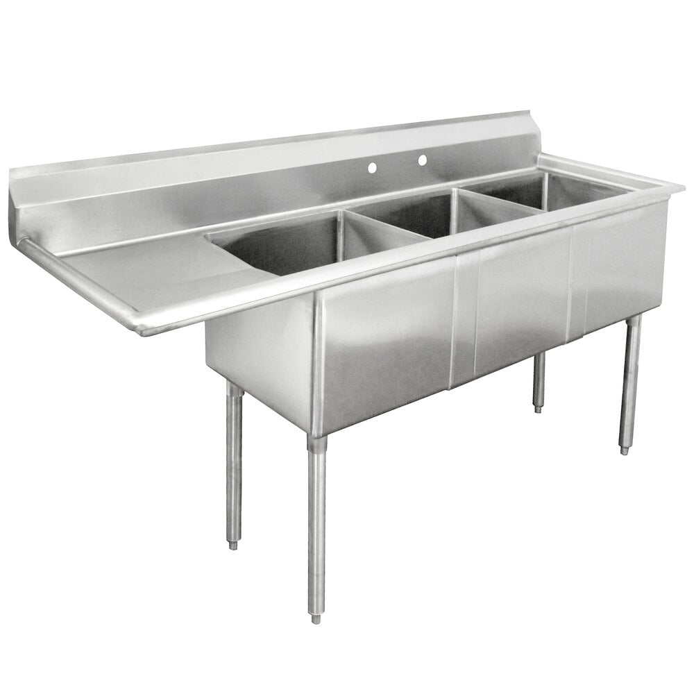 Left Drainboard Advance Tabco FE3151515 Stainless Steel 3 Compartment Commercial Sink with 1