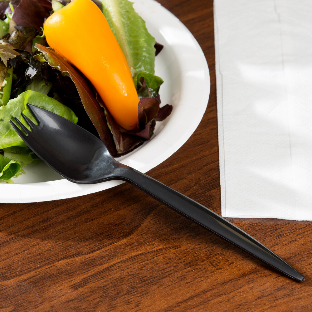 Choice Medium Weight Black Plastic Spork 100/Pack
