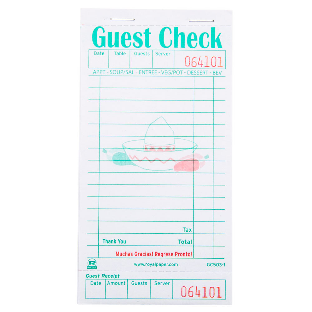 Royal Paper GC5031 Mexican Themed 1 Part White Guest Check with