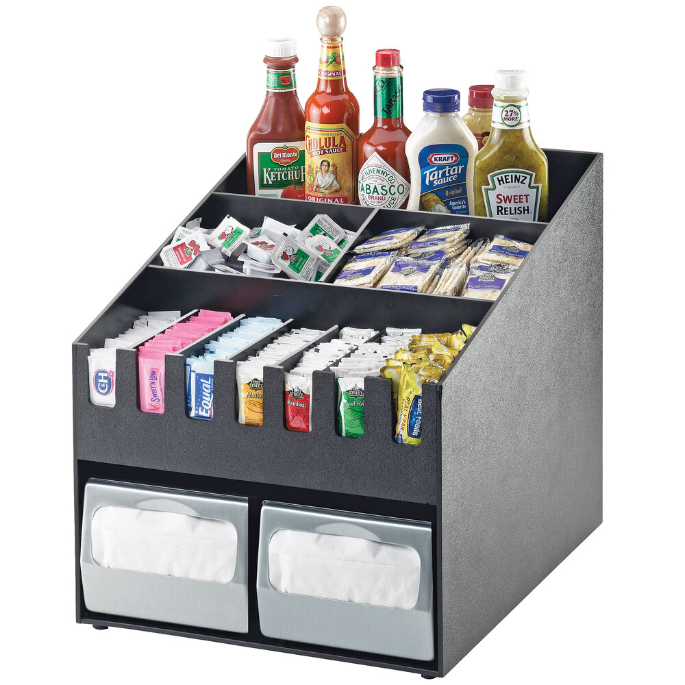 CalMil 2044 Classic Black Condiment Organizer with Dual Napkin