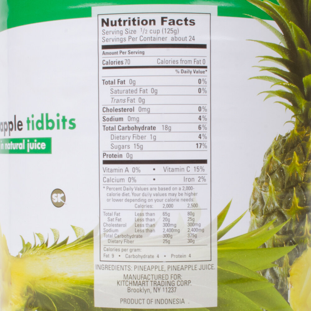 Pineapple Tidbits in Natural Juice 6 10 Cans / Case