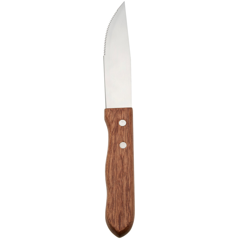 5" Jumbo Stainless Steel Steak Knife with Wood Handle and Pointed Tip