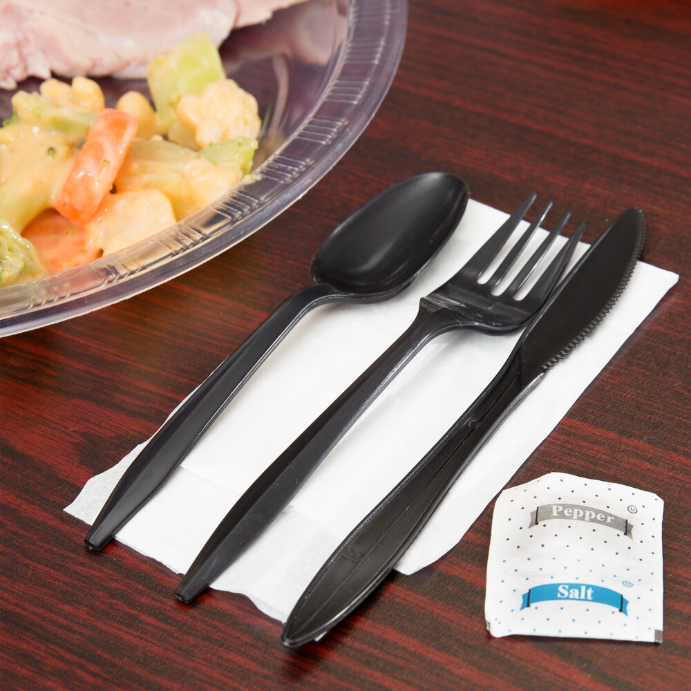 Choice Individually Wrapped Medium Weight Black Plastic Cutlery Set