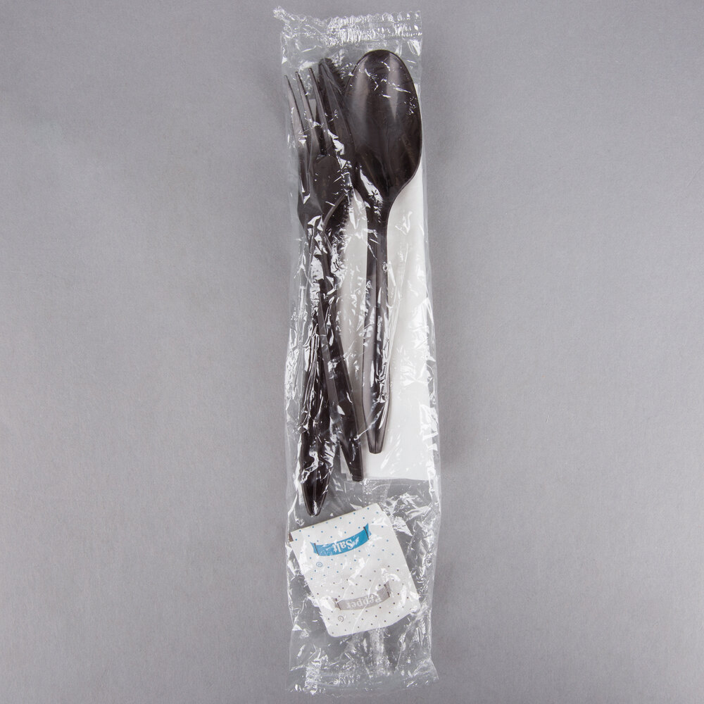 Choice Individually Wrapped Medium Weight Black Plastic Cutlery Set