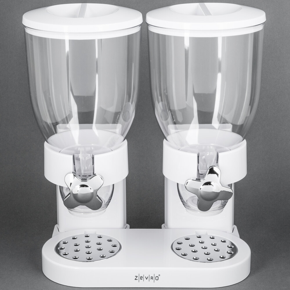 Zevro KCH06123 White Double Canister Dry Food Dispenser