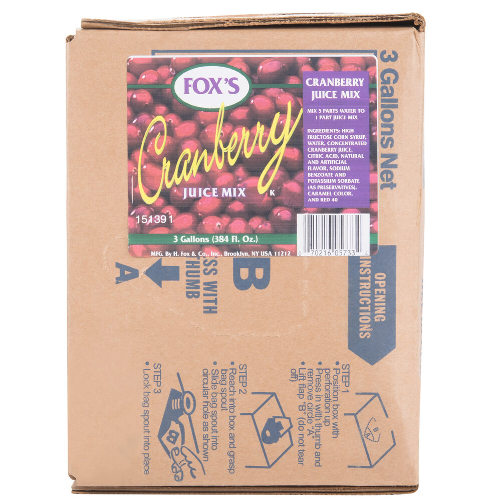 Fox's Bag in Box Cranberry Juice Syrup 3 Gallon