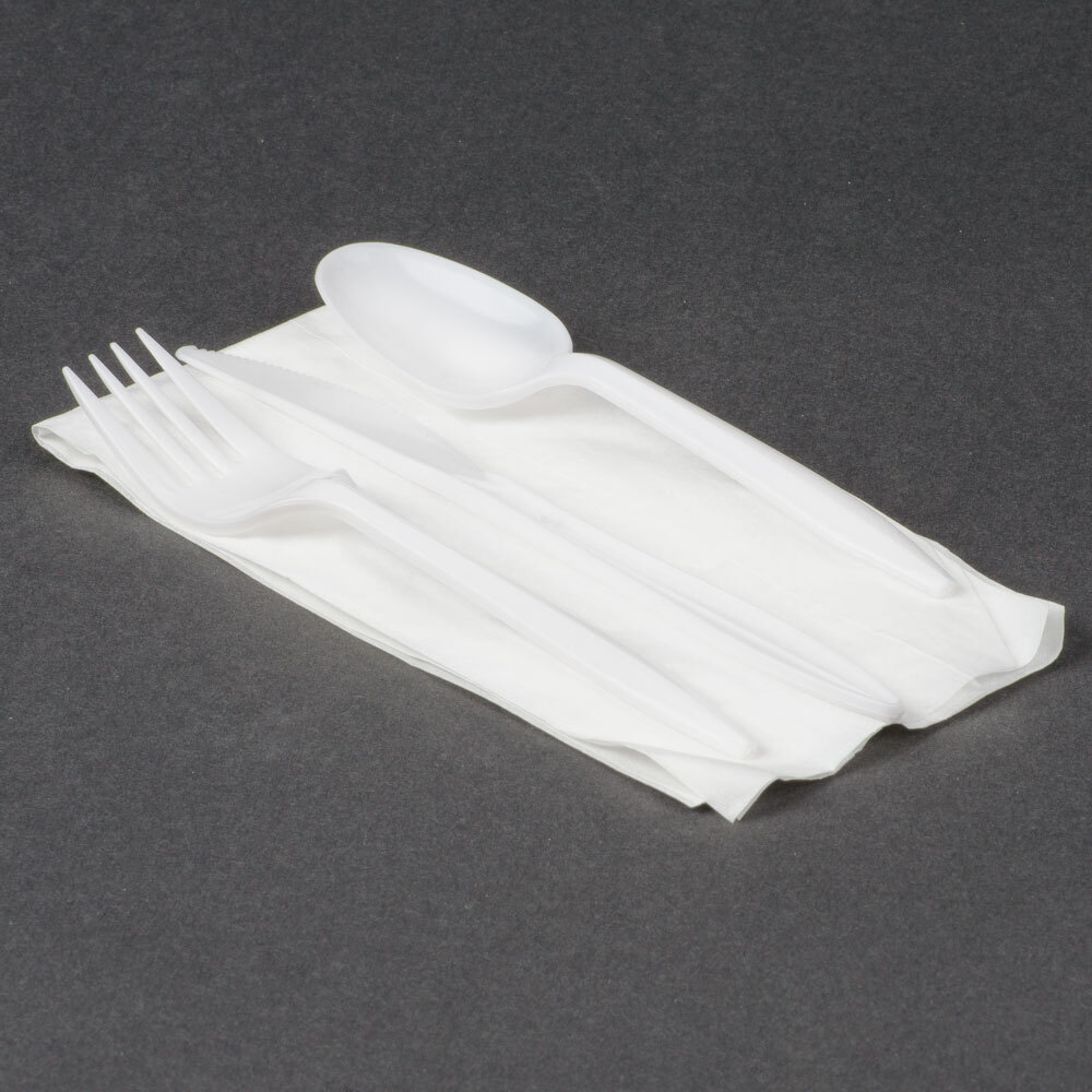 Choice Cutlery Pack with White Plastic Knife, Fork, Spoon & Napkin 250