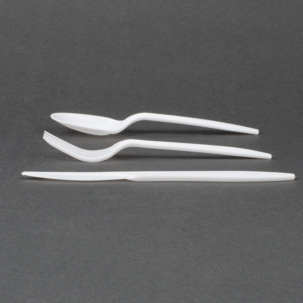 Choice Cutlery Pack with White Plastic Knife, Fork, Spoon & Napkin 250 / Case