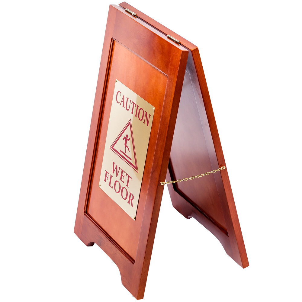 Wooden Wet Floor Sign with Mahogany Finish - 24" x 14"