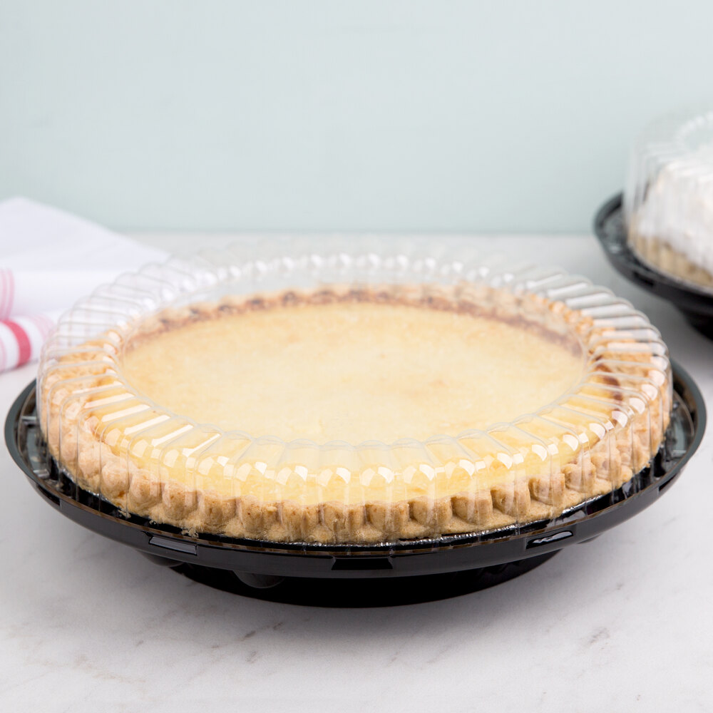 D&W Fine Pack J44 10" Black Pie Take Out Container with Clear Low Dome Lid 20/Pack