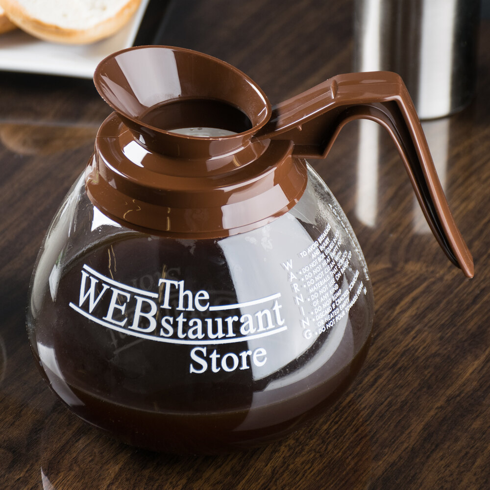staurantStore Logo 64 oz. Glass Coffee Decanter with Brown Handle