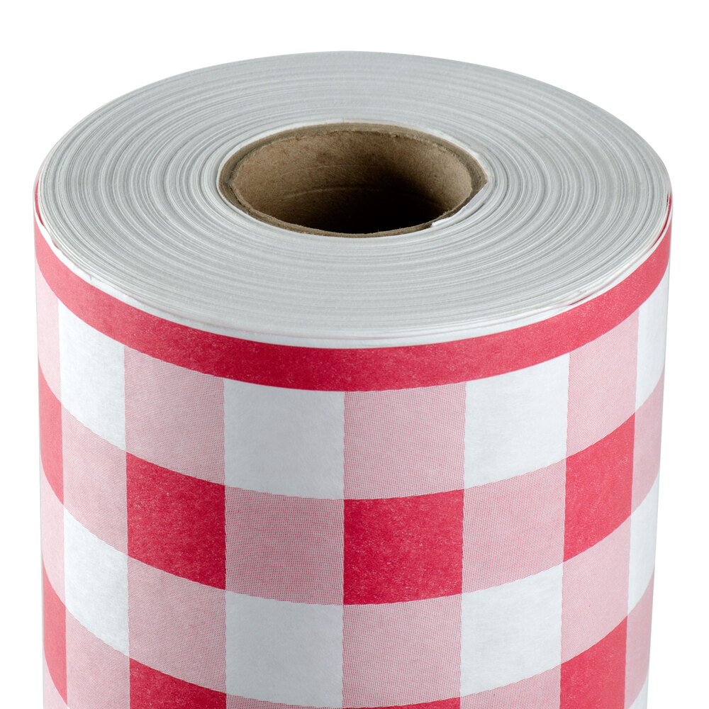 40" x 300' Paper Table Cover with Red Gingham Pattern