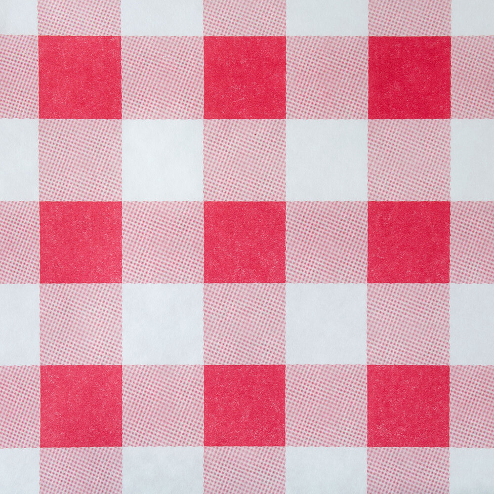 40" x 300' Paper Table Cover with Red Gingham Pattern
